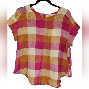 Anthropology Plaid Check Gauze Blouse Size Small